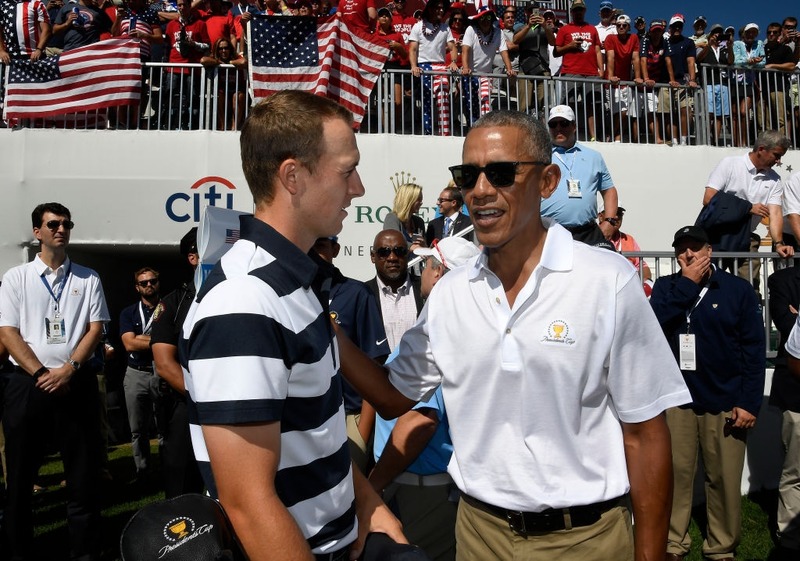 Barack Obama shares a candid moment with Jordan Spieth