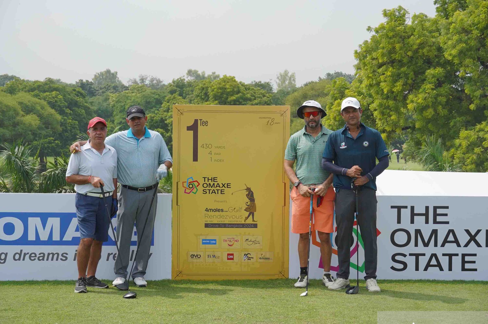 (From left to right) Brijesh Bhanote, Arjun Mukherjee, Nitin Khanna, Prateek Bharadwaj ready to kickstart at The Omaxe State presents 4moles Golf Rendezvous at Qutab Golf Course, Delhi